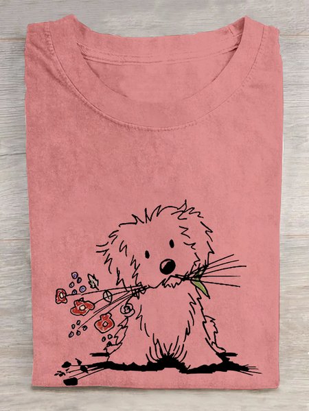 

Vintage The Lovely Dog Print T-shirt Cotton T-shirt, Orange pink, T-shirts