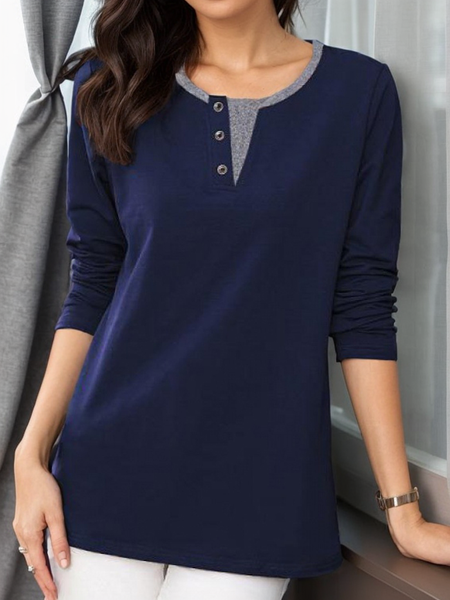 

Women Plain Crew Neck Casual Long Sleeve T-shirt, Purplish blue, Long Sleeves