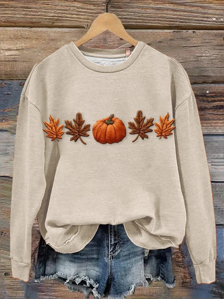 

Women's Halloween Pumpkin Print Sweatshirt, Apricot, Hoodies&Sweatshirts