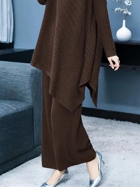 

Loose Casual Plain Pants, Deep brown, Pants