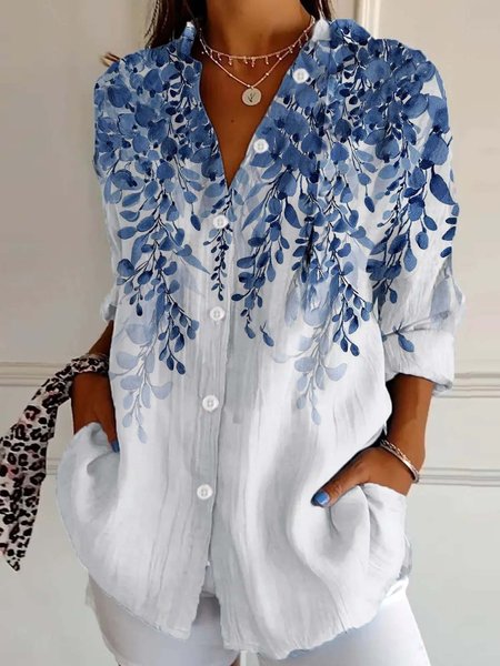 

Casual Shirt Collar Early Autumn Shirt, Blue, Blouses