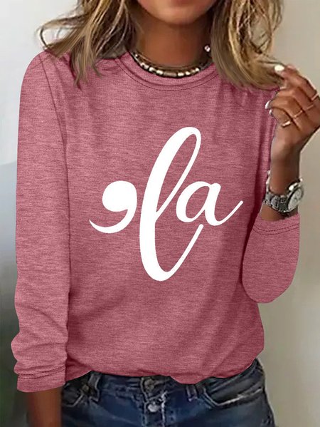 

Text Letters Crew Neck Casual Blouse, Watermelon, Long sleeves