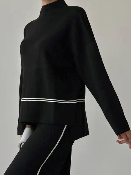 

Regular Size Long Sleeve Loose Casual Sweater, Black, Pullovers