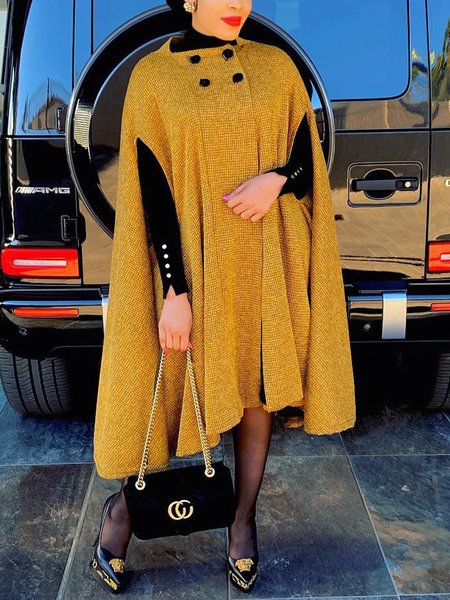 

Plaid Elegant Loose Cloak, Yellow, Poncho and Capes
