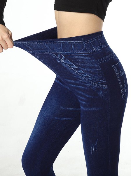 Women's Casual Plain All Season Ankle Pants Leggings, Deep blue, Leggings
