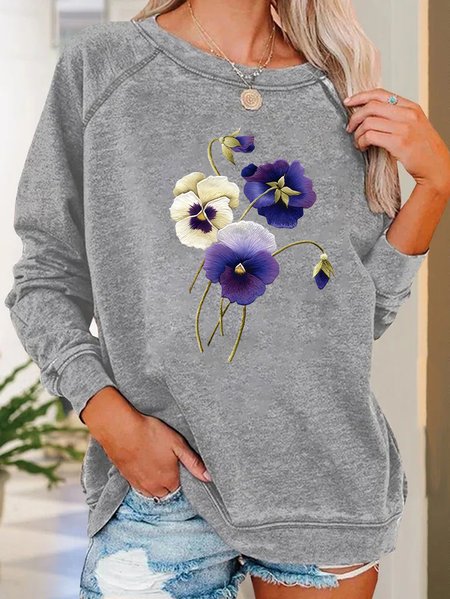 

Alzheimer's Awareness Purple Floral Print Casual Sweatshirt, Light gray, Hoodies&Sweatshirts