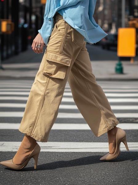 

Cotton Casual Pocket Stitching Fashion Pants, Khaki, Pants