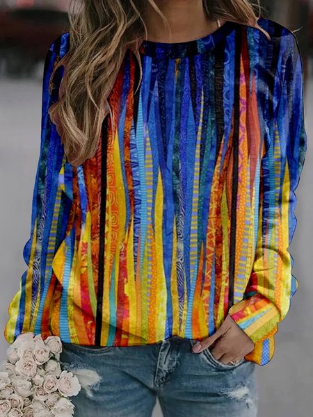 

Casual Crew Neck Abstract Sweatshirt, Multicolor, Hoodies & Sweatshirts