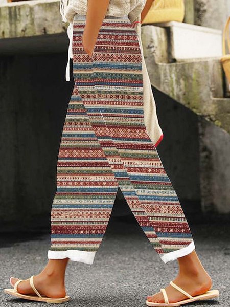 

Casual Striped Long Pant, Red brown, Pants