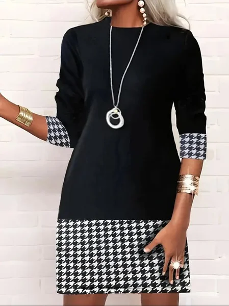 

Regular Fit Houndstooth Casual Dress, Black-white, Mini Dresses