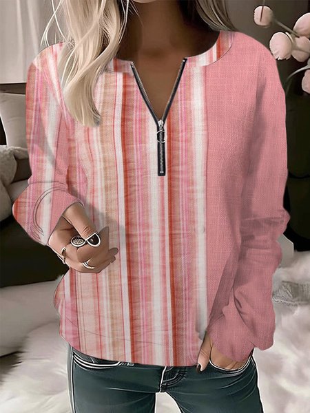 

Casual Crew Neck Striped Sweatshirt, Pink, Hoodies & Sweatshirts