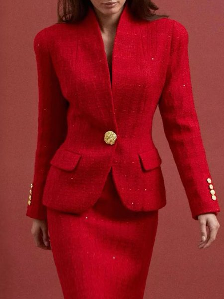 

Long Sleeve Elegant Regular Fit Blazer, Red, Blazers