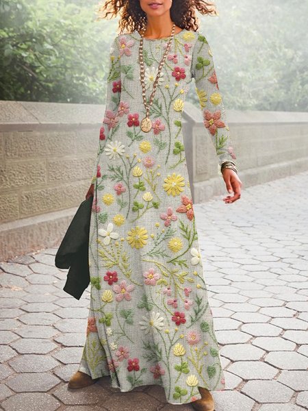 

Women Floral V Neck Long Sleeve Comfy Casual Maxi Dress, Multicolor, Dresses