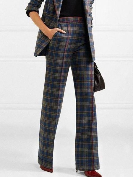 

Urban Pocket Stitching Plaid Regular Fit Pants, As picture, Pants