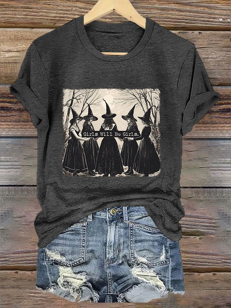 

Women's Girls Will Be Girls Witch Casual V-Neck T-Shirt, Deep gray, T-shirts