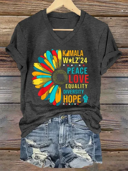 

Women's Peace Love Equalty Sunflower Print T-Shirt, Deep gray, T-shirts