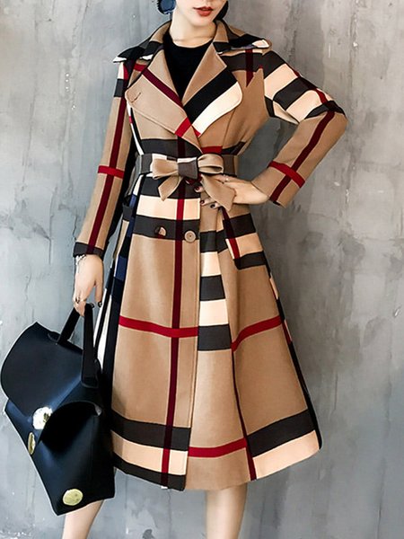 

Regular Fit Urban Plaid Long Sleeve Coat With Belt, Khaki, Coats