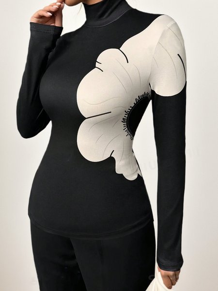 

Floral Regular Sleeve Urban Tight T-Shirt, Black, Tees