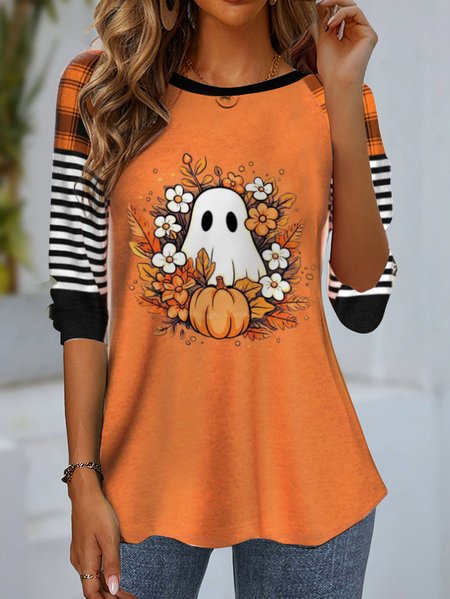 

Women's Long Sleeve Tee T-shirt Spring/Fall Striped Jersey Crew Neck Daily Going Out Casual Top, Orange, T-Shirts