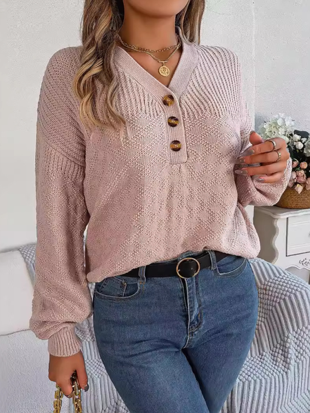 

Women Yarn/Wool Yarn Plain Long Sleeve Comfy Casual Sweater, Pink, Sweaters