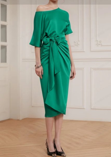 

Women's Short Sleeve Summer Plain Knot Front Dress Crew Neck Date Going Out Urban Midi X-Line Blue, Green, Dresses