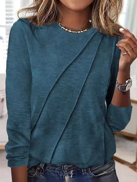 

Women's Long Sleeve Tee T-shirt Spring/Fall Plain Crew Neck Daily Going Out Casual Top Coffee, Blue, Long sleeve tops