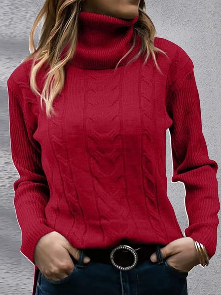 

Casual Plain Turtleneck Loose Sweater, Red, Sweaters & Cardigans