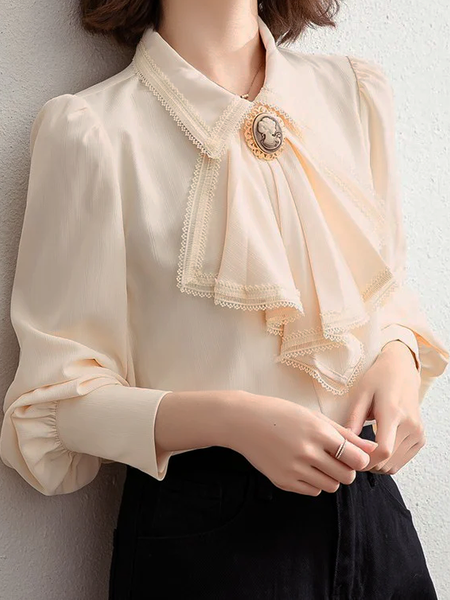 

Regular Fit Regular Sleeve Shirt Collar Long Sleeve Plain Elegant Shirt, Apricot, Blouses and Shirts