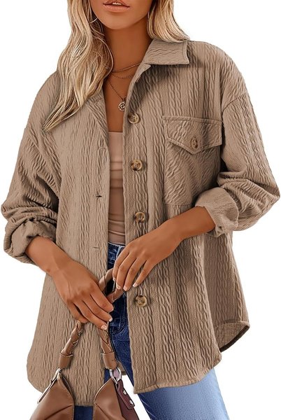 

Women's Spring/Fall Outerwear Casual Buckle Plain Long Sleeve Wrap Jacket, Coffee, Jackets