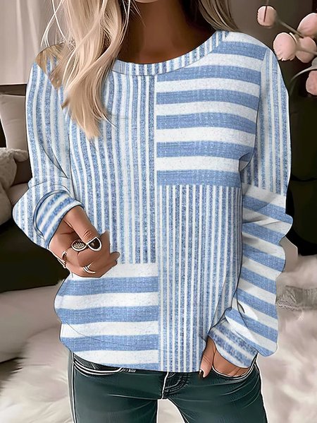 

Vintage Crew Neck Striped Sweatshirt Printing, Blue, Hoodies & Sweatshirts