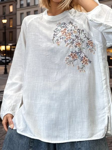 

Cotton And Linen Linen Blouse, White, Long/Full Length Sleeve