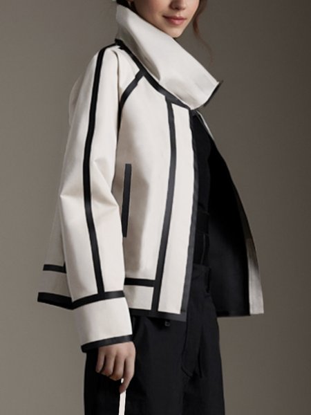 

Color Block Urban Turtleneck Loosen Jacket, Black-white, Jackets