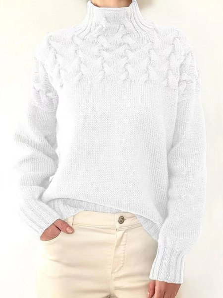 

Yarn/Wool Yarn Loose Casual Turtleneck Sweater, White, Sweaters & Cardigans