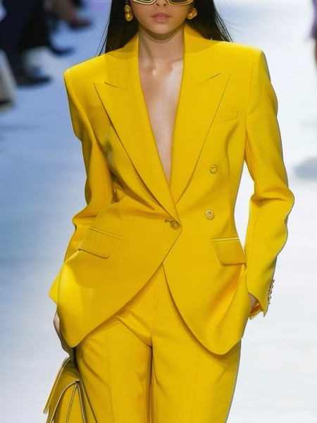 

Regular Fit Regular Sleeve Lapel Collar Urban Blazer, Yellow, Blazers