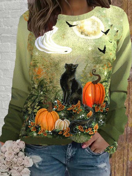 

Casual Crew Neck Halloween Sweatshirt, Green, Hoodies & Sweatshirts