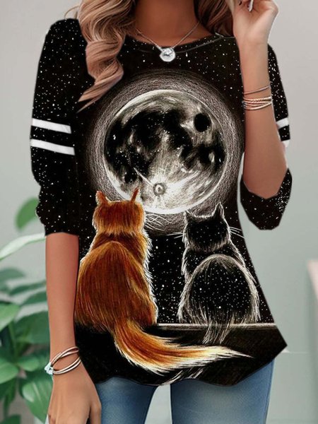 

Casual Halloween Crew Neck Long Sleeve T-shirt, Black, T-shirts