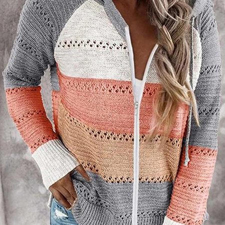 

Women's Casual Winter Striped Wool/Knitting Cardigan, Gray, Cardigans