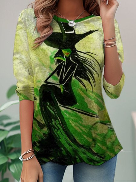 

Casual Halloween Crew Neck Long Sleeve T-shirt, Green, T-shirts