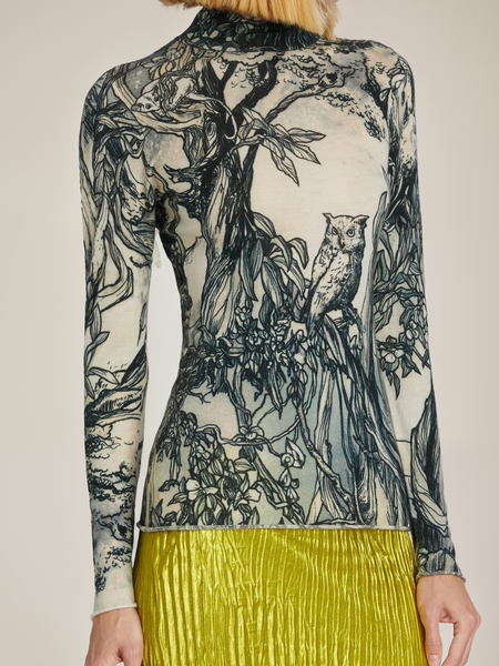 

High Elasticity Regular Sleeve Casual Turtleneck Long Sleeve Plants T-Shirt, As picture, Tees