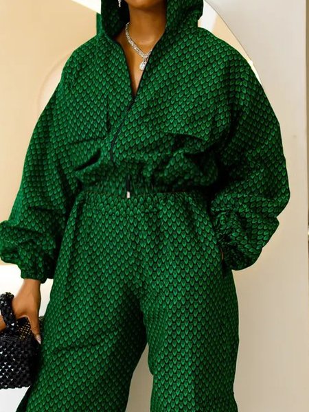 

Balloon Sleeve Hoodie Urban Loose Jacket, Green, Jackets
