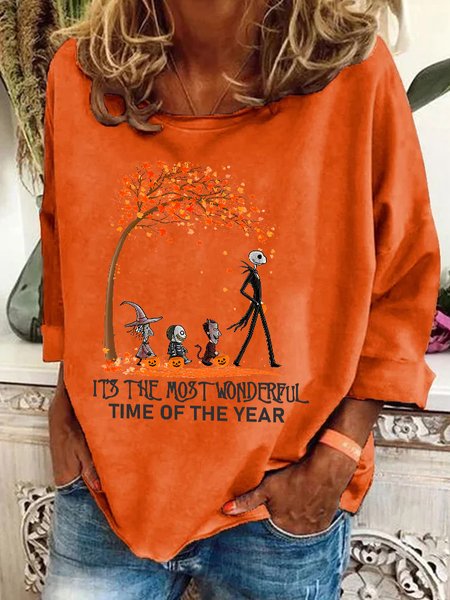 

It's The Most Wonderful Time Of The Year Halloween Casual Sweatshirt, Orange, Hoodies&Sweatshirts