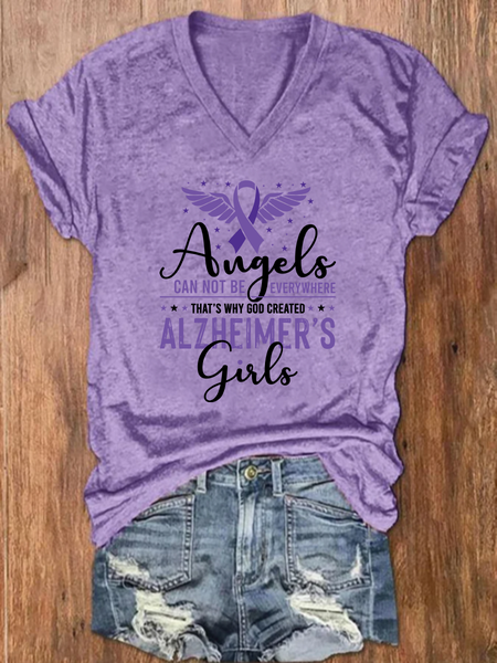 

Alzheimer's Girls Floral Crew Neck Simple Loose T-Shirt, Lavender, T-shirts