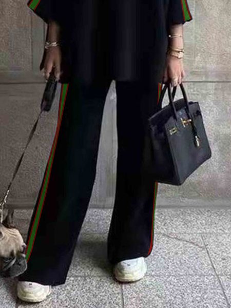 

Color Block Casual Loose Long Pants, Black, Pants