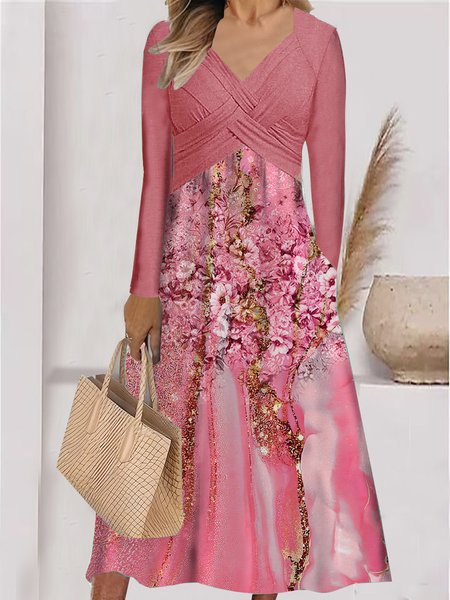 

Women Floral Long Sleeve Comfy Casual Maxi Dress, Pink, Dresses