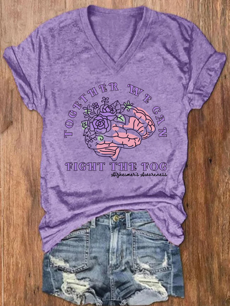

Support Alzheimer's Purple Ribbon Crew Neck Casual Floral T-Shirt, Light purple, T-shirts