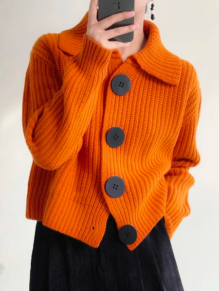 

Shawl Collar Raglan Sleeves Buttoned Casual Halloween Cardigan, Orange, Cardigans