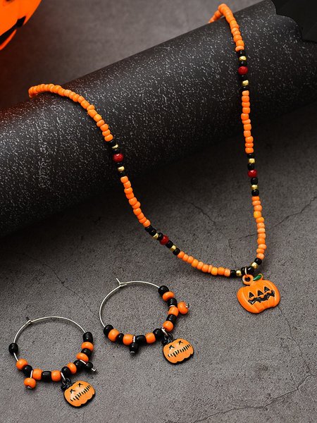 

Halloween Pumpkin Pattern Dangle Chain Necklaces Set, As picture, Jewelry