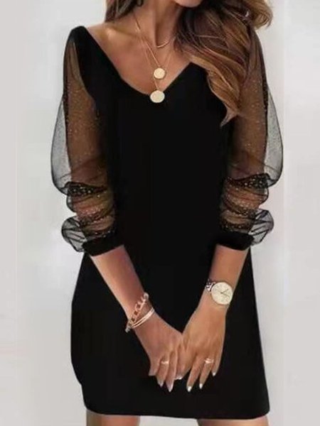 

Women Ombre V Neck Long Sleeve Comfy Casual Mesh Mini Dress, Black, Dresses