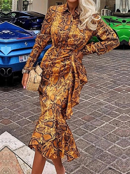 

Regular Fit Elegant Regular Sleeve Shirt Collar Long Sleeve Midi Dress, As picture, Midi Dresses