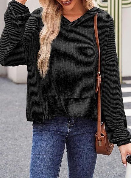 

Women's Plain Spring/Fall Long Sleeve Casual Daily Hoodie, Black, Sweatshirts & Hoodies